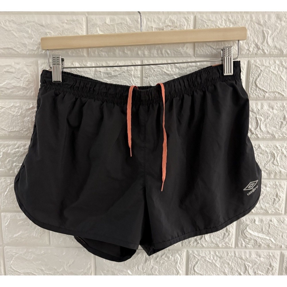 UMBRO WOMENS SHORTS SIZE LARGE DK‎ GRAY PINK DRAWSTRING VOLLEYBALL GYM SOCCER